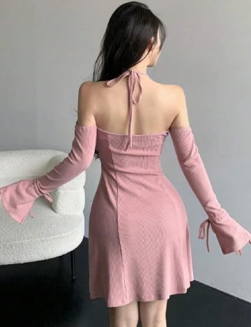Rochie scurta Dazy, roz pudra