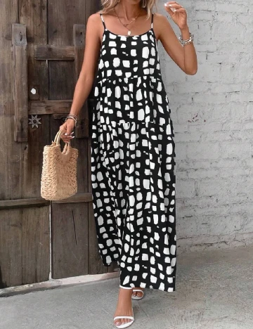 Rochie lunga SHEIN, alb/negru Negru