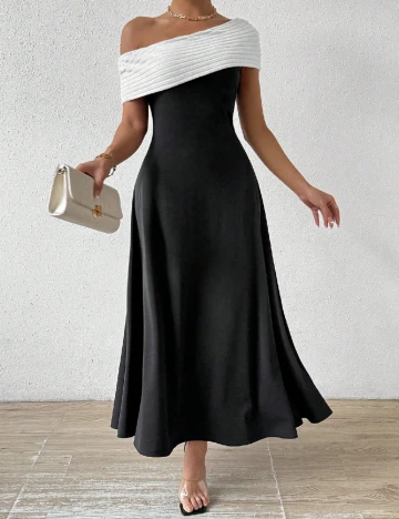 Rochie lunga SHEIN, alb/negru Negru