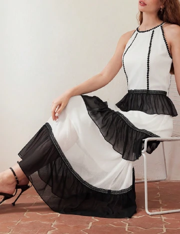 Rochie lunga MOTF, alb/negru Alb