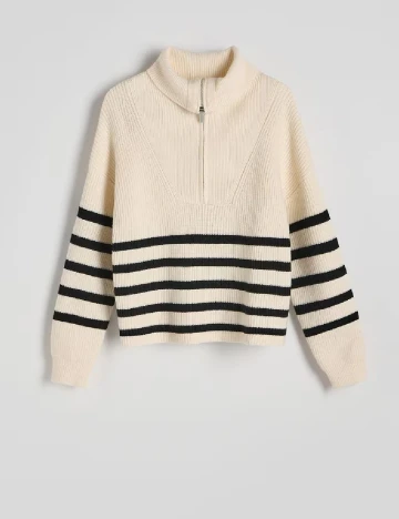 Pulover Reserved, crem/negru Crem
