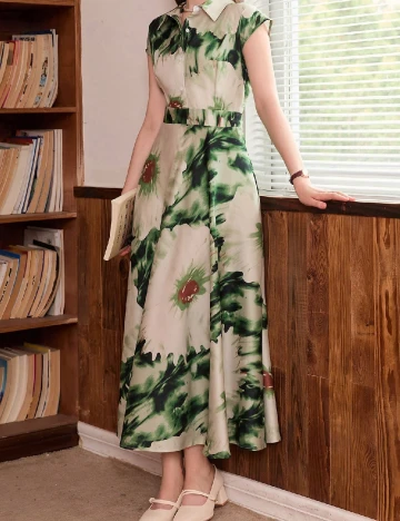 Rochie lunga SHEIN, crem/verde Crem