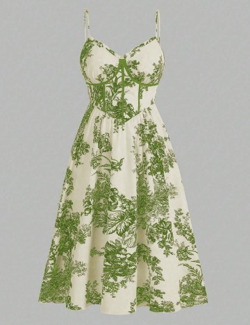 
						Rochie medie SHEIN CURVE, ecru/verde