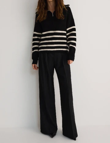 Pulover Reserved, negru/alb Negru