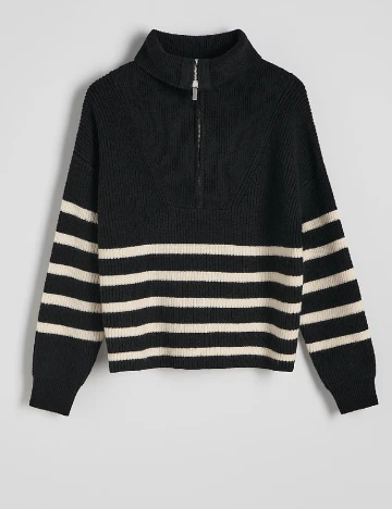 Pulover Reserved, negru/alb Negru
