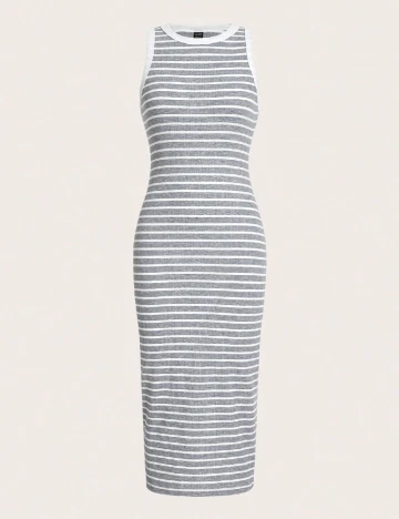 Rochie lunga SHEIN, alb/gri