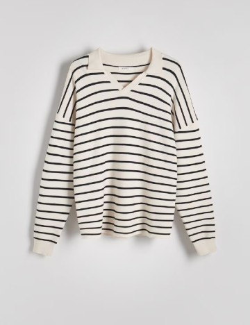 Bluza Reserved, ecru/negru