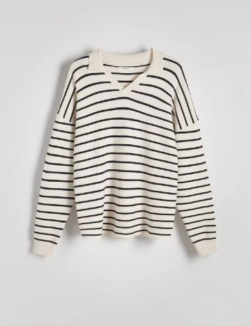 Bluza Reserved, ecru/negru Alb