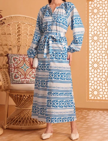 Rochie lunga SHEIN, alb/albastru Albastru