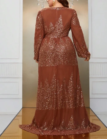 Rochie lunga Giffniseti Plus Size, caramiziu