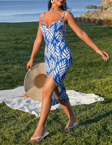 Rochie medie SHEIN, alb/albastru