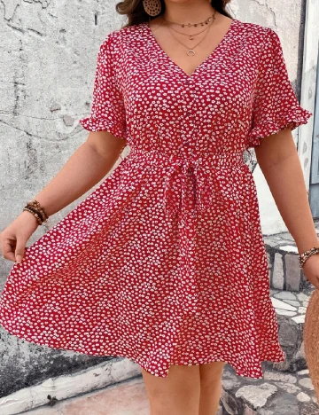 Rochie scurta SHEIN CURVE, alb/rosu Rosu