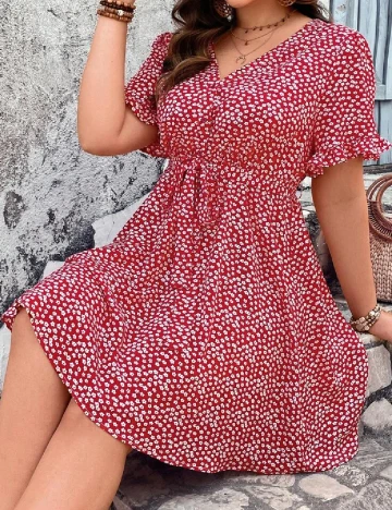 Rochie scurta SHEIN CURVE, alb/rosu Rosu