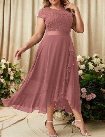 Rochie medie Miusol Plus Size, roz pudra inchis