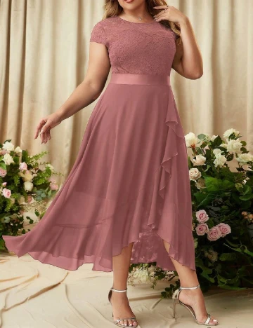 Rochie medie Miusol Plus Size, roz pudra inchis Roz