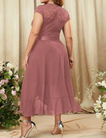 Rochie medie Miusol Plus Size, roz pudra inchis Roz