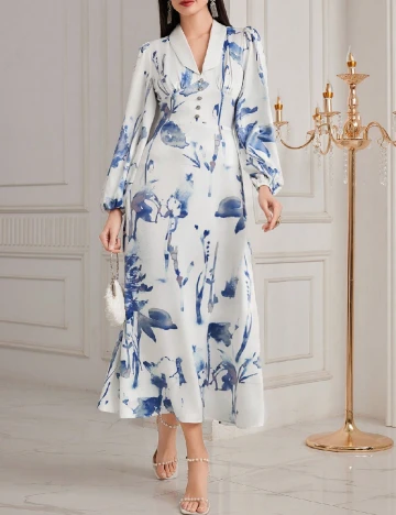 Rochie lunga SHEIN, albastru/alb