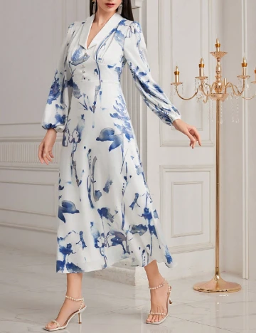 Rochie lunga SHEIN, albastru/alb