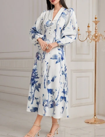 Rochie lunga SHEIN, albastru/alb