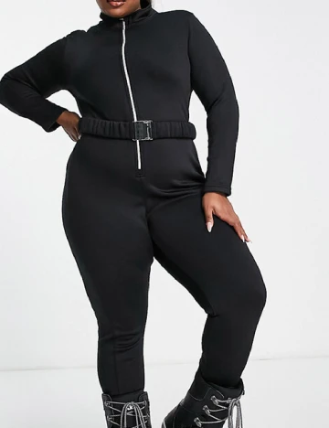 Salopeta de ski Threadbare Plus Size, negru Negru