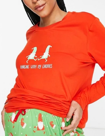 Pijama Loungeable Maternity, rosu/verde Rosu