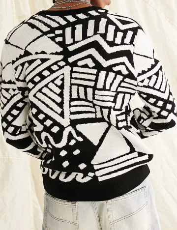 Pulover ASOS, alb/negru Negru
