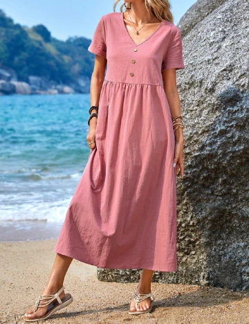 Rochie medie Emery Rose, roz pudra Roz
