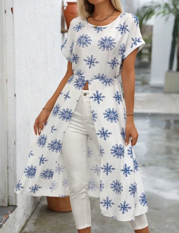 Bluza SHEIN, alb/albastru Albastru
