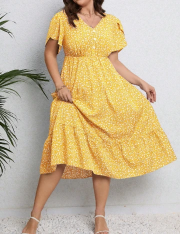 Rochie medie SHEIN CURVE, galben Galben