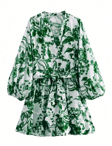 Rochie scurta SHEIN CURVE, alb/verde Alb