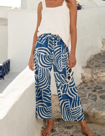 Pantaloni SHEIN, albastru/alb Albastru