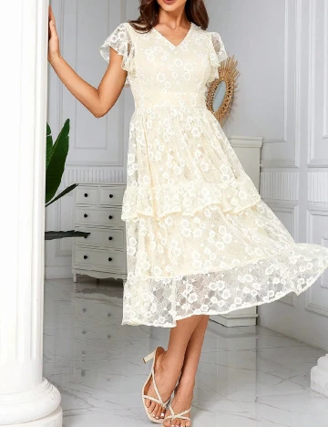 Rochie medie Ticosa, crem