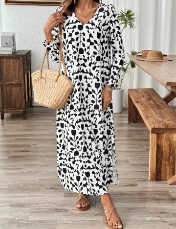 Rochie lunga SHEIN, alb/negru