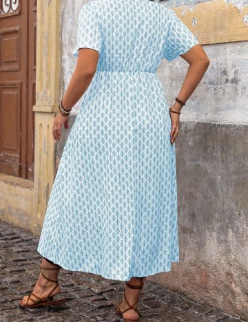 Rochie lunga SHEIN CURVE, alb/albastru