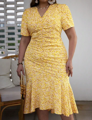 Rochie medie SHEIN CURVE, galben