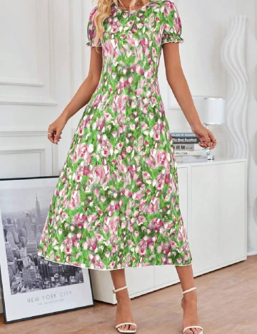Rochie medie SHEIN, verde/roz Verde