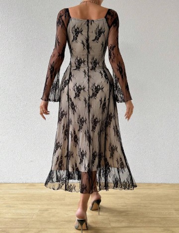 Rochie medie SHEIN, crem/negru