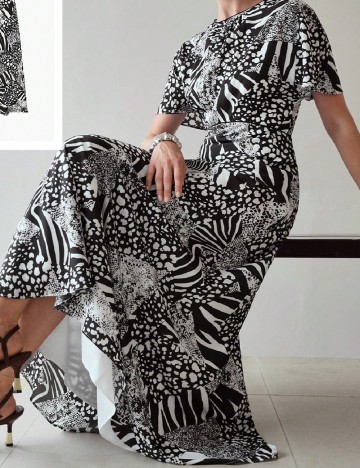 
						Rochie lunga MOTF, alb/negru