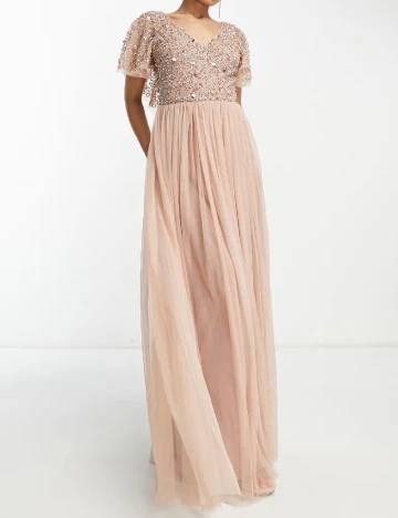 Rochie lunga Beauut, roz pudra inchis