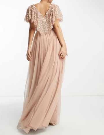 Rochie lunga Beauut, roz pudra inchis