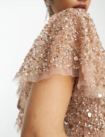 Rochie lunga Beauut, roz pudra inchis