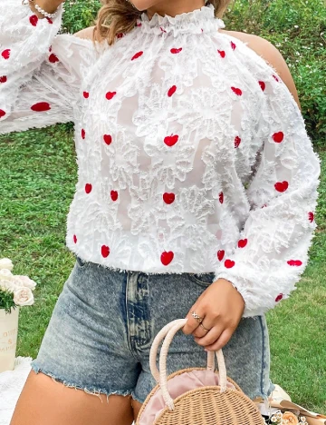 Bluza SHEIN CURVE, alb/rosu Alb