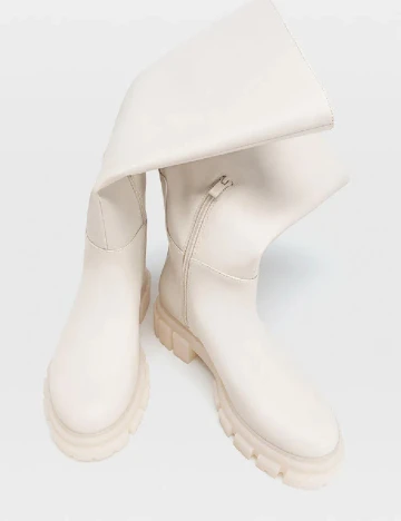 Cizme Stradivarius, ecru Alb
