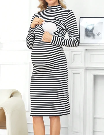 Rochie medie SHEIN Maternity, alb/negru Negru