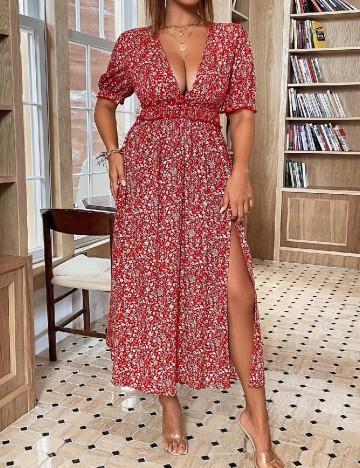 
						Rochie medie SHEIN CURVE, rosu/alb