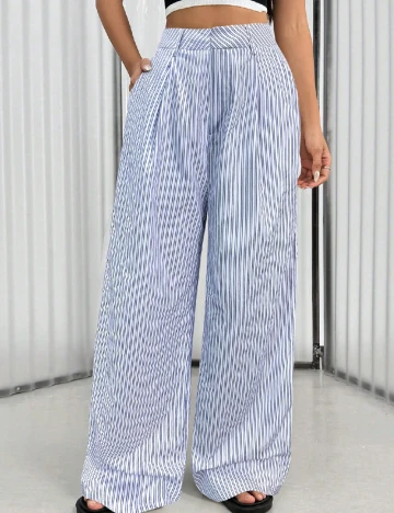 Pantaloni SHEIN, albastru/alb Albastru