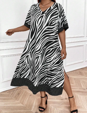 Rochie medie SHEIN CURVE, alb/negru