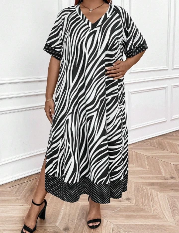 Rochie medie SHEIN CURVE, alb/negru