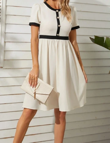 Rochie scurta Homeyee, ecru/negru Alb
