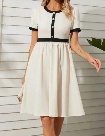 Rochie scurta Homeyee, ecru/negru Alb